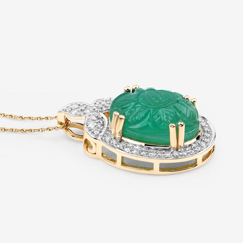7.08 Carat Genuine Colombian Emerald and White Diamond 14K Yellow Gold Pendant