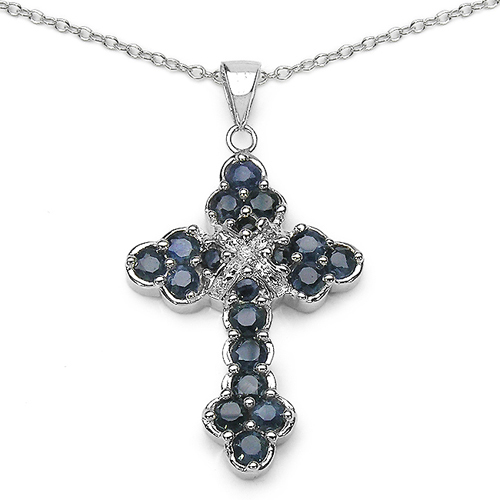 2.13 Carat Genuine Blue Sapphire and 0.01 ct.t.w Genuine Diamond Accents Sterling Silver Pendant