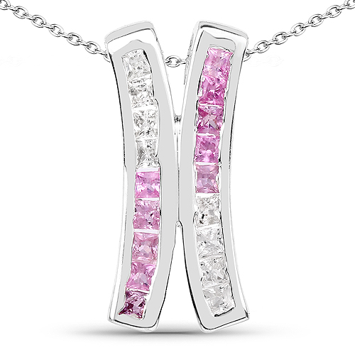 Sapphire-1.08 Carat Genuine Pink Sapphire and White Sapphire .925 Sterling Silver Pendant