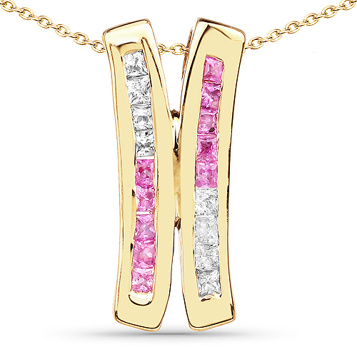 Sapphire-14K Yellow Gold Plated 1.08 Carat Genuine Pink Sapphire and White Sapphire .925 Sterling Silver Pendant