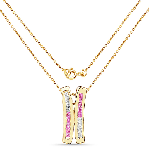 14K Yellow Gold Plated 1.08 Carat Genuine Pink Sapphire and White Sapphire .925 Sterling Silver Pendant