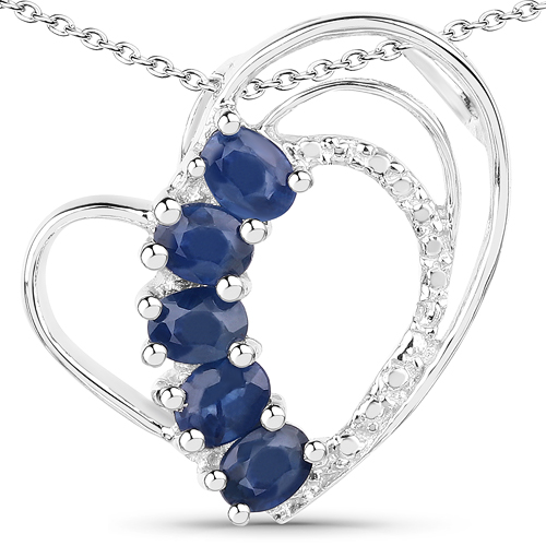 Sapphire-1.10 Carat Genuine Blue Sapphire .925 Sterling Silver Pendant