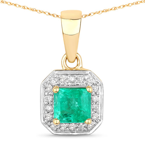 Emerald-0.61 Carat Genuine Emerald and White Diamond 14K Yellow Gold Pendant