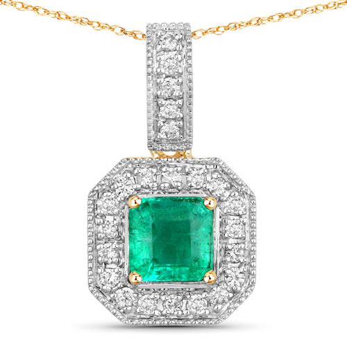 Emerald-1.16 Carat Genuine Emerald and White Diamond 14K Yellow Gold Pendant
