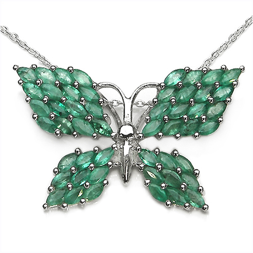 Emerald-3.50 Carat Genuine Emerald .925 Sterling Silver Pendant