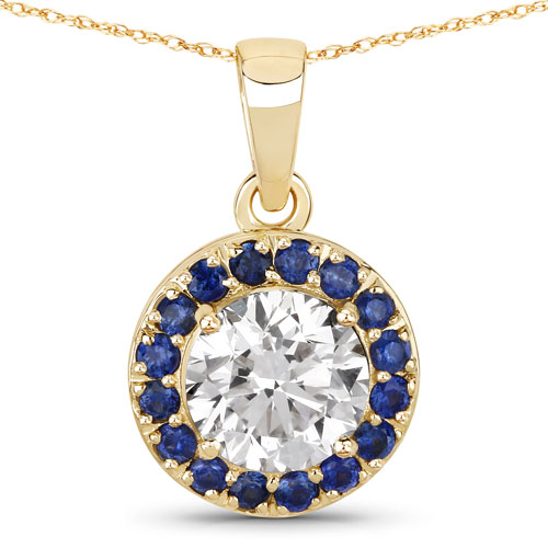 Sapphire-1.32 Carat Genuine Blue Sapphire and Lab Grown Diamond 14K Yellow Gold Pendant