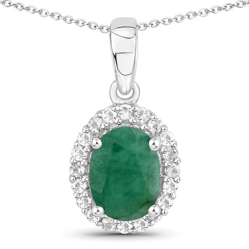 Emerald-1.55 Carat Genuine Emerald and White Topaz .925 Sterling Silver Pendant