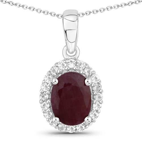 Ruby-2.05 Carat Genuine Ruby and White Topaz .925 Sterling Silver Pendant