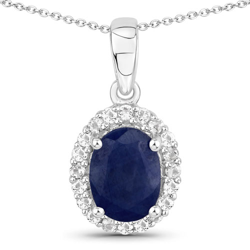 Sapphire-1.95 Carat Genuine Blue Sapphire and White Topaz .925 Sterling Silver Pendant