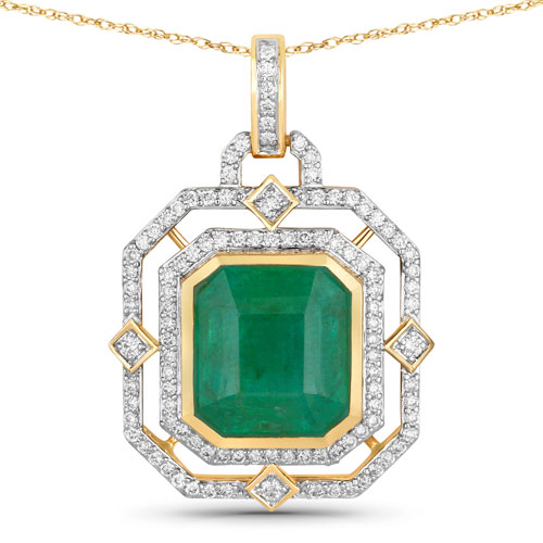 Emerald-IGI Certified 6.84 Carat Genuine Zambian Emerald and White Diamond 14K Yellow Gold Pendant