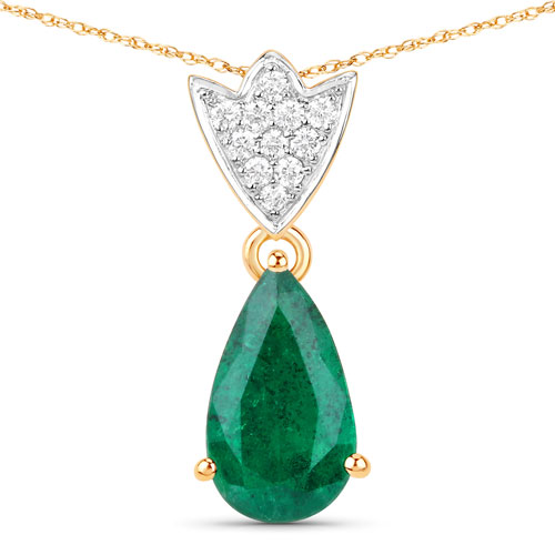 Emerald-IGI Certified 1.85 Carat Genuine Zambian Emerald and White Diamond 14K Yellow Gold Pendant