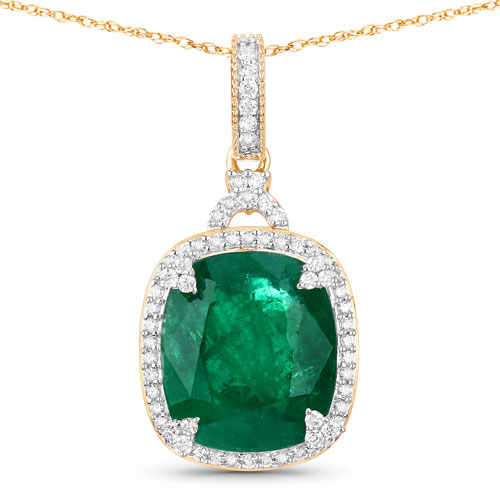 Emerald-IGI Certified 8.95 Carat Genuine Zambian Emerald and White Diamond 14K Yellow Gold Pendant
