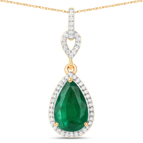 Emerald-IGI Certified 1.65 Carat Genuine Zambian Emerald and White Diamond 14K Yellow Gold Pendant