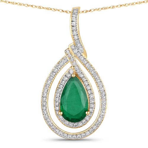 Emerald-IGI Certified 2.35 Carat Genuine Zambian Emerald and White Diamond 14K Yellow Gold Pendant