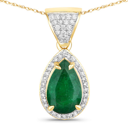 Emerald-IGI Certified 2.59 Carat Genuine Zambian Emerald and White Diamond 14K Yellow Gold Pendant