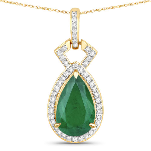 Emerald-IGI Certified 3.23 Carat Genuine Zambian Emerald and White Diamond 14K Yellow Gold Pendant