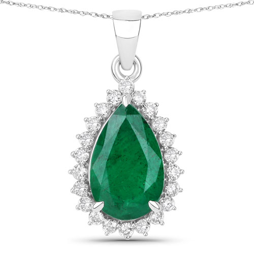 Emerald-IGI Certified 3.07 Carat Genuine Zambian Emerald and White Diamond 14K White Gold Pendant