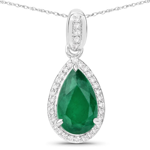 Emerald-IGI Certified 2.51 Carat Genuine Zambian Emerald and White Diamond 14K White Gold Pendant