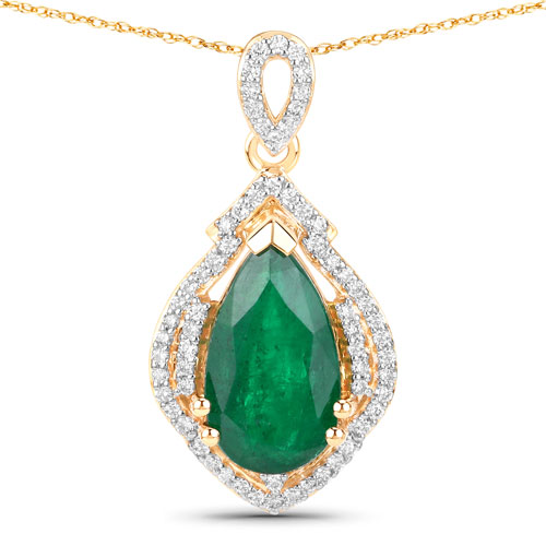 Emerald-IGI Certified 2.64 Carat Genuine Zambian Emerald and White Diamond 14K Yellow Gold Pendant