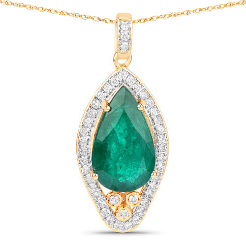 Emerald-IGI Certified 4.62 Carat Genuine Zambian Emerald and White Diamond 14K Yellow Gold Pendant