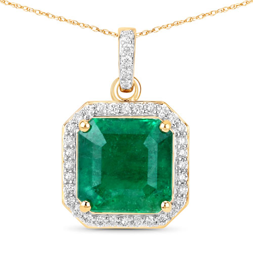 Emerald-IGI Certified 4.23 Carat Genuine Zambian Emerald and White Diamond 14K Yellow Gold Pendant
