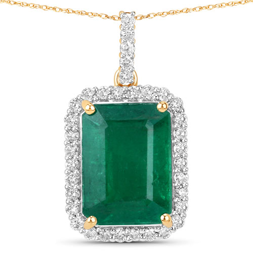 Emerald-IGI Certified 4.27 Carat Genuine Zambian Emerald and White Diamond 14K Yellow Gold Pendant