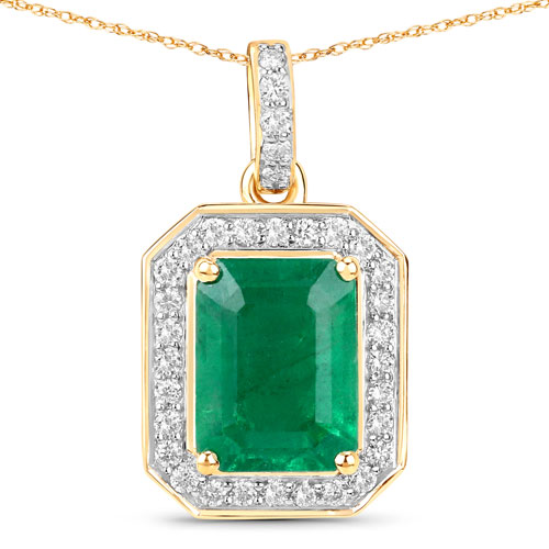Emerald-IGI Certified 2.63 Carat Genuine Zambian Emerald and White Diamond 14K Yellow Gold Pendant