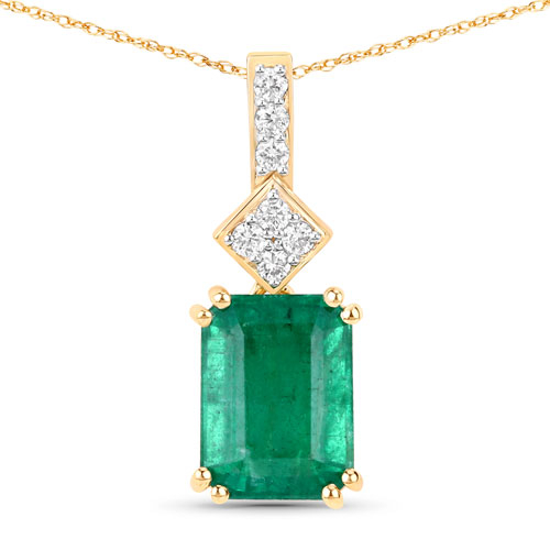 Emerald-IGI Certified 2.24 Carat Genuine Zambian Emerald and White Diamond 14K Yellow Gold Pendant