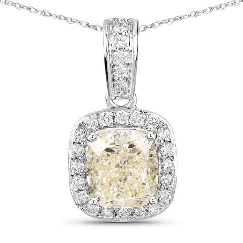 Diamond-IGI Certified 2.01 Carat Genuine Light Yellow Diamond Center and 0.27cttw White Diamond 18K White Gold Pendant (2.28cttw)
