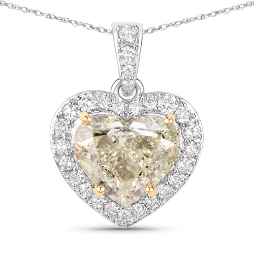 Diamond-IGI Certified 4.51 Carat Genuine Light Yellow Diamond Center and 0.45cttw White Diamond 18K White Gold Pendant (4.96cttw)
