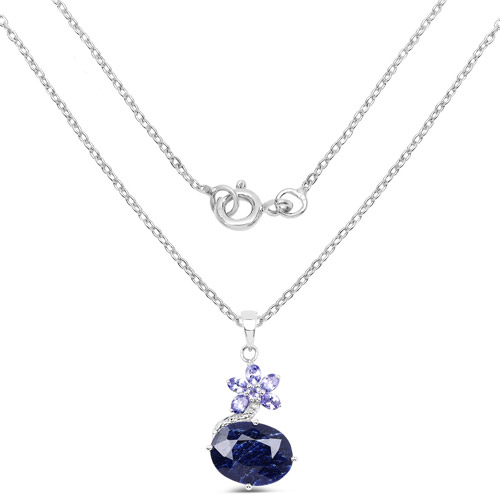 10.98 Carat Dyed Sapphire, Tanzanite and White Topaz .925 Sterling Silver Pendant
