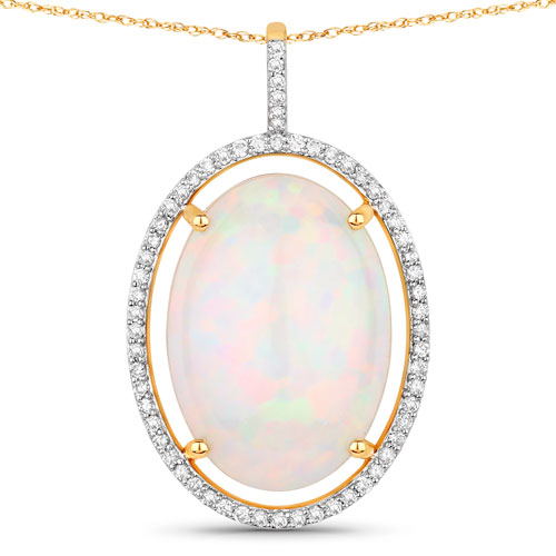 Opal-11.62 Carat Genuine Ethiopian Opal and White Diamond 14K Yellow Gold Pendant
