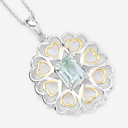 2.10 Carat Genuine Green Amethyst .925 Sterling Silver Pendant