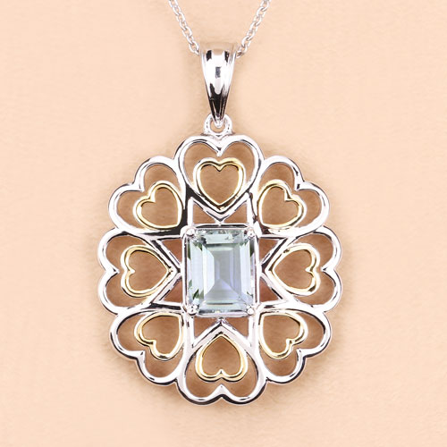 2.10 Carat Genuine Green Amethyst .925 Sterling Silver Pendant