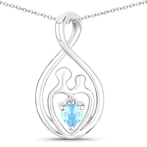 Pendants-0.13 Carat Genuine Swiss Blue Topaz .925 Sterling Silver Pendant