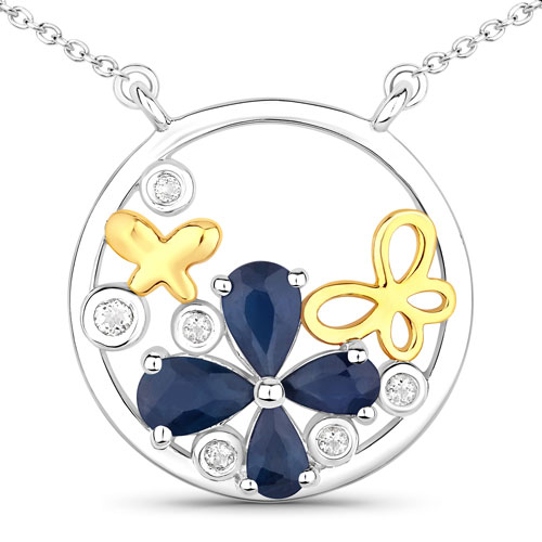 Sapphire-1.41 Carat Genuine Blue Sapphire and White Topaz .925 Sterling Silver Pendant