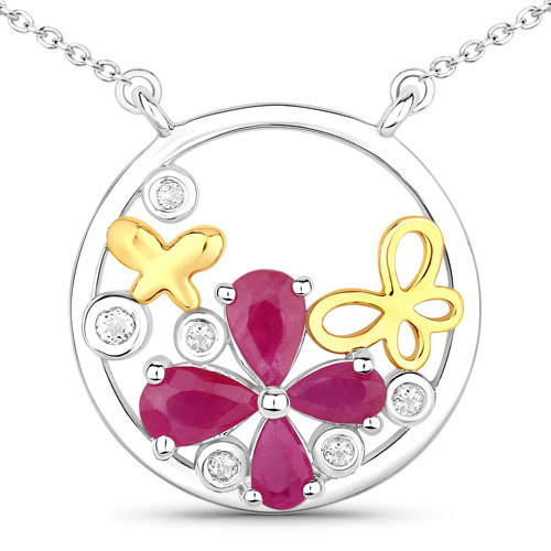 Ruby-1.47 Carat Genuine Ruby and White Topaz .925 Sterling Silver Pendant