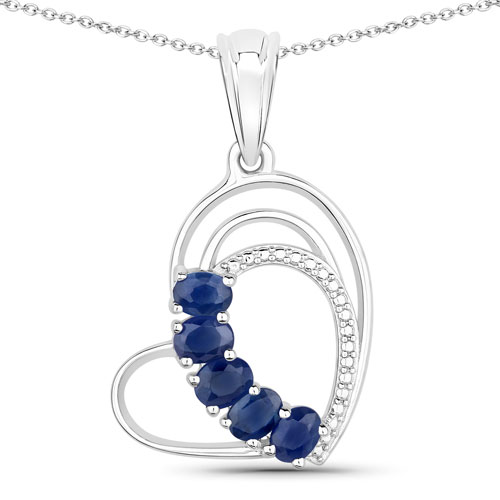 Sapphire-1.00 Carat Genuine Blue Sapphire .925 Sterling Silver Pendant