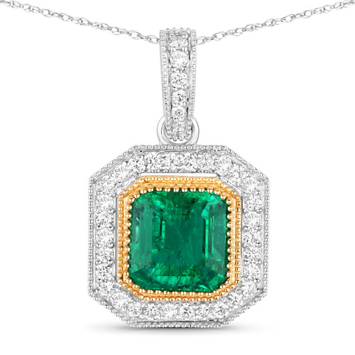 Emerald-IGI Certified 2.77 Carat Genuine Zambian Emerald and White Diamond 18K White Gold Pendant