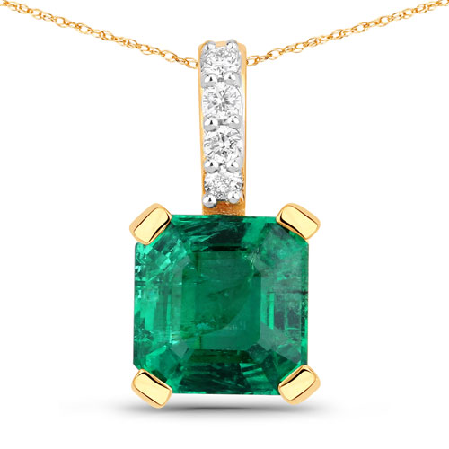 Emerald-IGI Certified 1.43 Carat Genuine Zambian Emerald and White Diamond 18K Yellow Gold Pendant