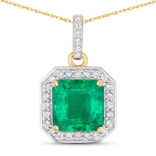 Emerald-IGI Certified 2.57 Carat Genuine Zambian Emerald and White Diamond 18K Yellow Gold Pendant