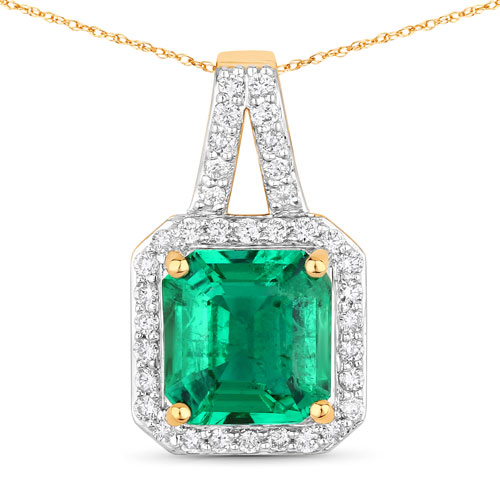 Emerald-IGI Certified 1.88 Carat Genuine Zambian Emerald and White Diamond 18K Yellow Gold Pendant
