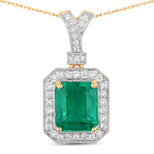 Emerald-IGI Certified 2.71 Carat Genuine Zambian Emerald and White Diamond 18K Yellow Gold Pendant