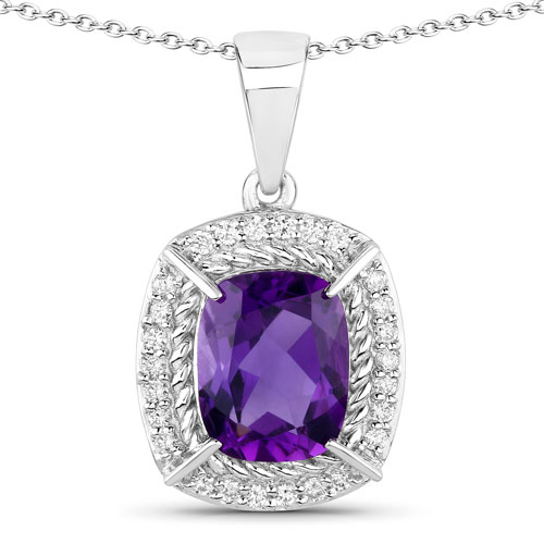 Amethyst-2.86 Carat Genuine Amethyst and Lab Grown Diamond .925 Sterling Silver Pendant