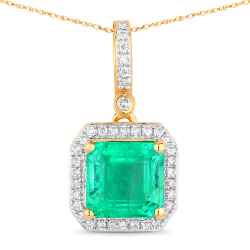 Emerald-1.99 Carat Genuine Ethiopian Emerald and White Diamond 14K Yellow Gold Pendant