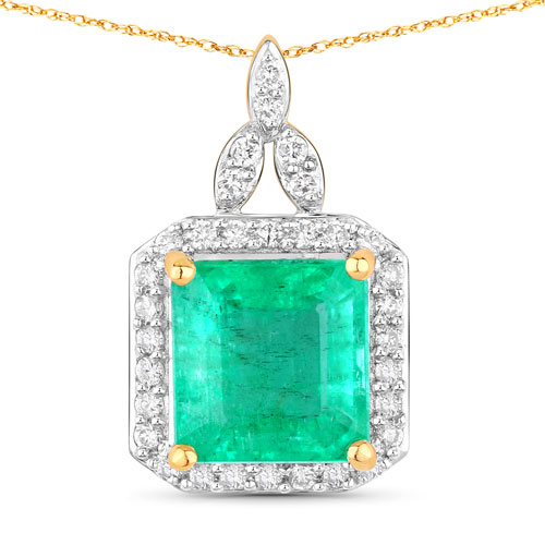 Emerald-2.33 Carat Genuine Ethiopian Emerald and White Diamond 14K Yellow Gold Pendant