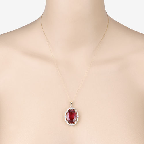 16.63 Carat Genuine Rubellite and White Diamond 14K Yellow Gold Pendant