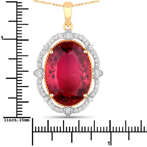 16.63 Carat Genuine Rubellite and White Diamond 14K Yellow Gold Pendant