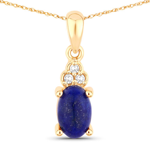 Pendants-0.72 Carat Genuine Lapis and White Diamond 10K Yellow Gold Pendant