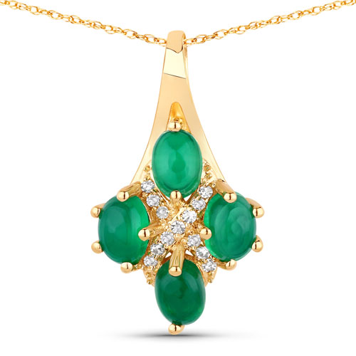 Pendants-1.24 Carat Genuine Green Onyx and White Diamond 10K Yellow Gold Pendant